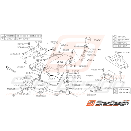 Ensemble levier de vitesse boite 6 vitesse SUBARU STI 01-05