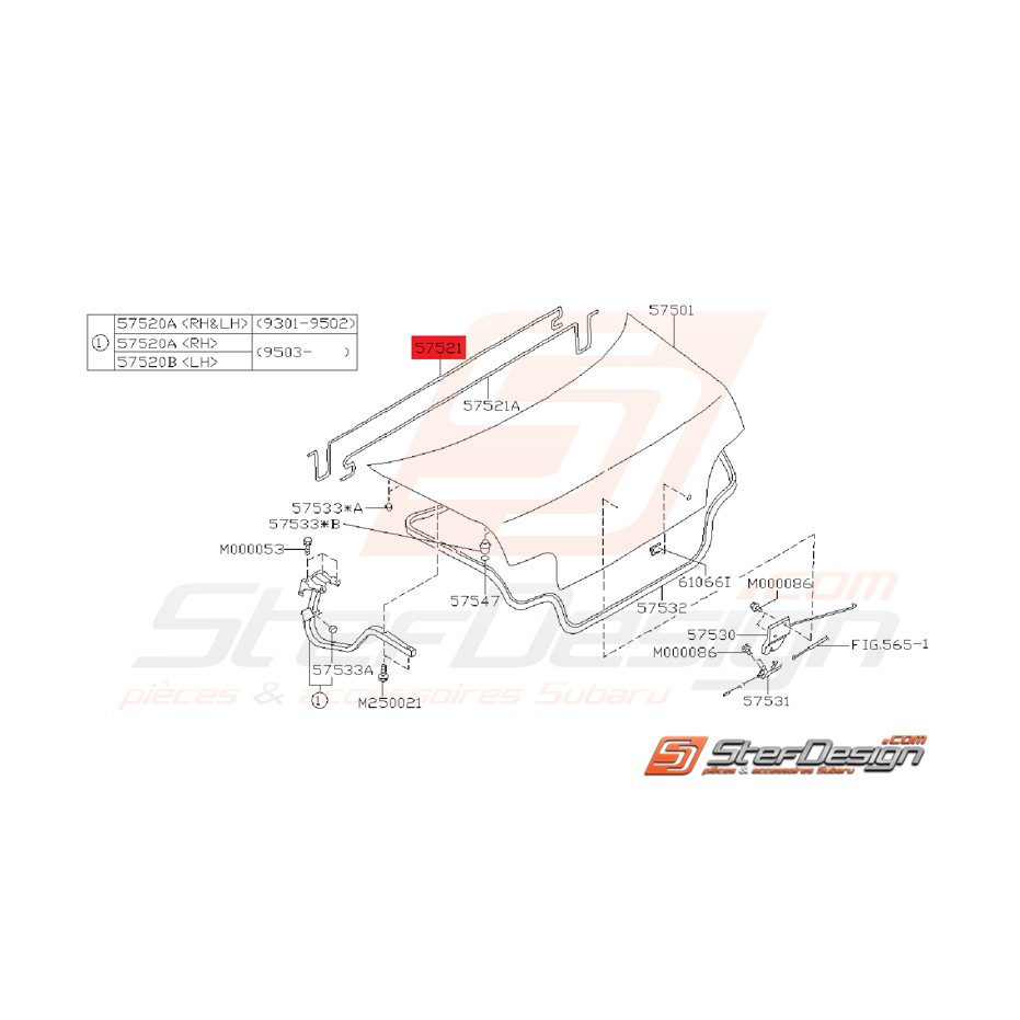 Barre de Torsion Coffre Subaru Impreza GT 93 - 95 et 99 - 00
