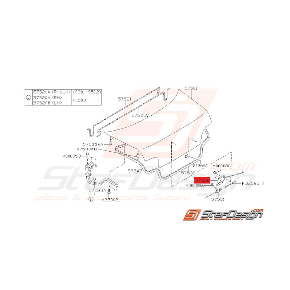 Gâche malle de coffre origine SUBARU IMPREZA GT 93-00