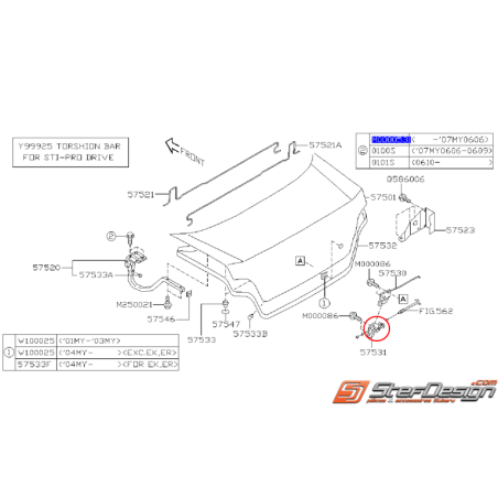 Système verrouillage de coffre STI/WRX 01-07