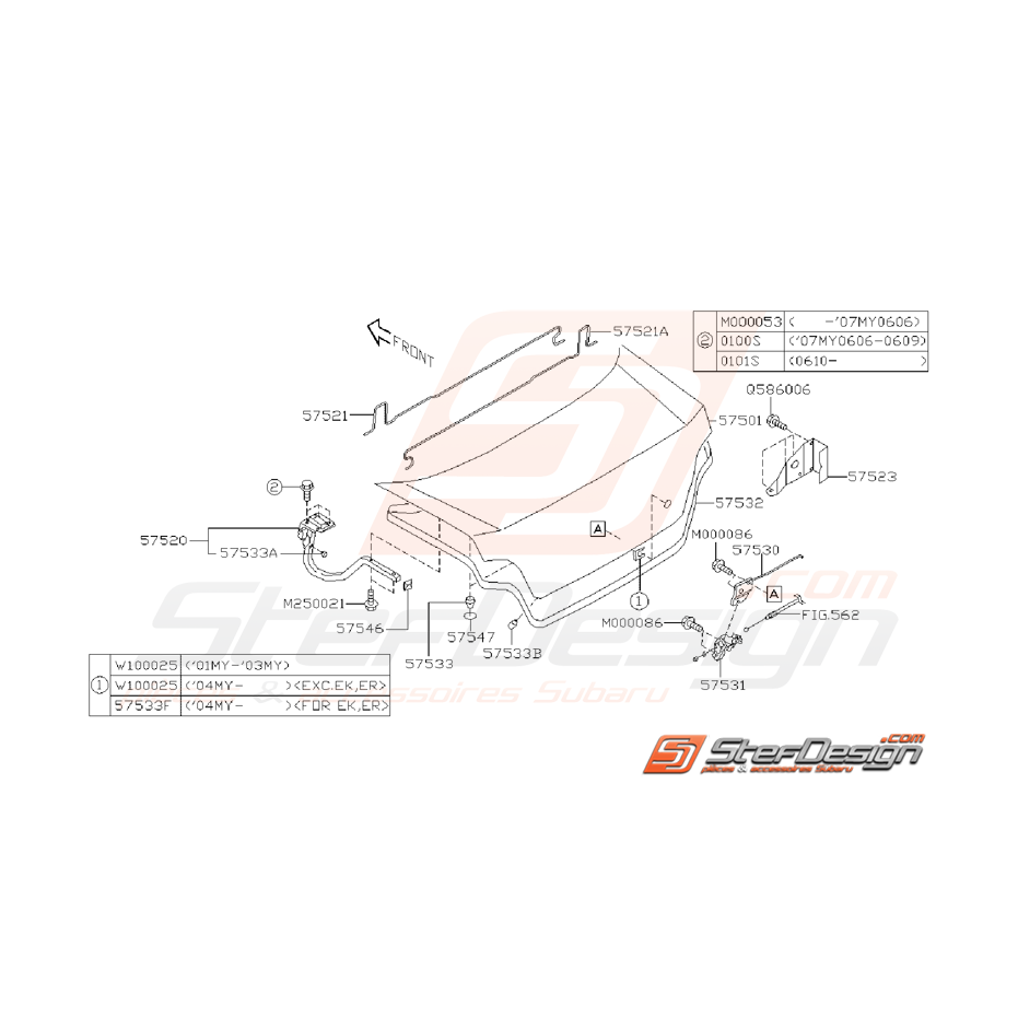 Ensemble coffre Subaru WRX STI 2001 - 2002 Ensemble coffre Subaru WRX STI 2001 - 2002