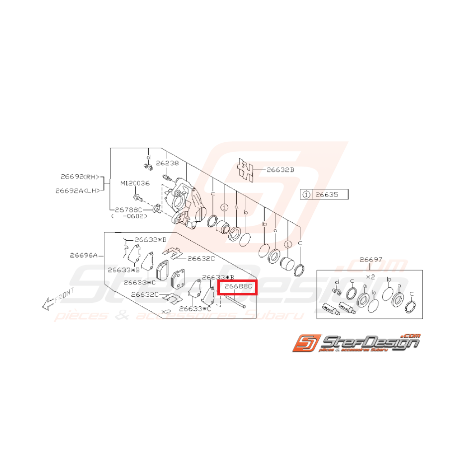 Axe fixation garniture plaquette de frein arrière WRX 01-07