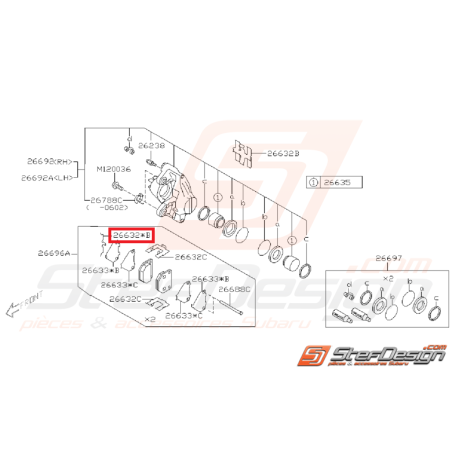 Attache de fixation de plaquettes de frein arrière origine SUBARU WRX 01-07