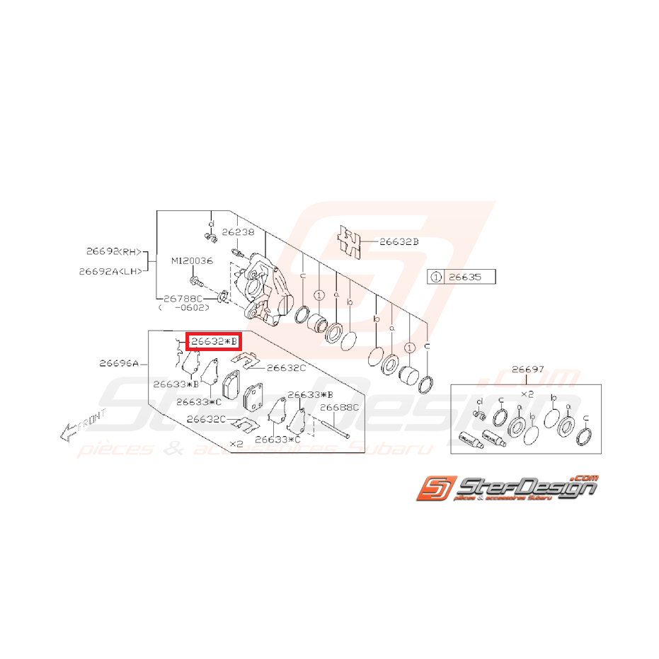 Attache de fixation de plaquettes de frein arrière origine SUBARU WRX 01-07