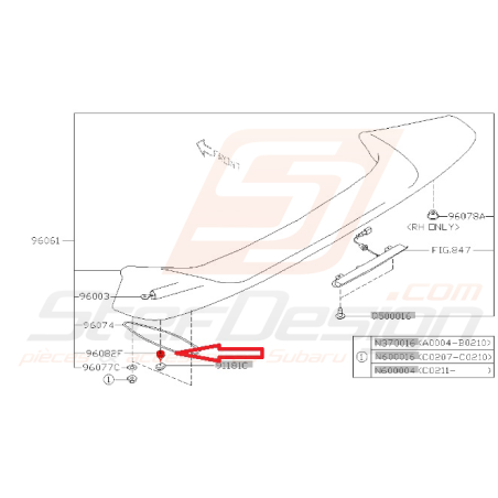 Agrafe de becquet pour impreza WRX 2001 à 2007