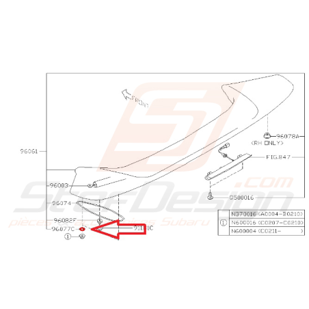 Pastille de becquet pour impreza WRX 2001à 2007