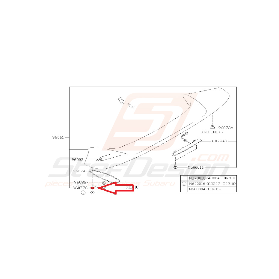 Pastille de becquet pour impreza WRX 2001à 2007