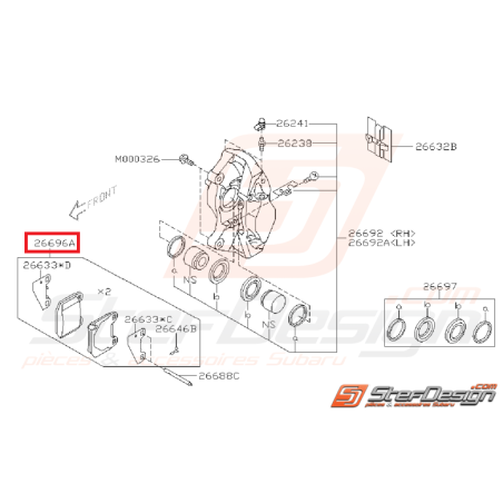 Kit plaquettes de frein et entretoises arrière origine subaru STI 01-14