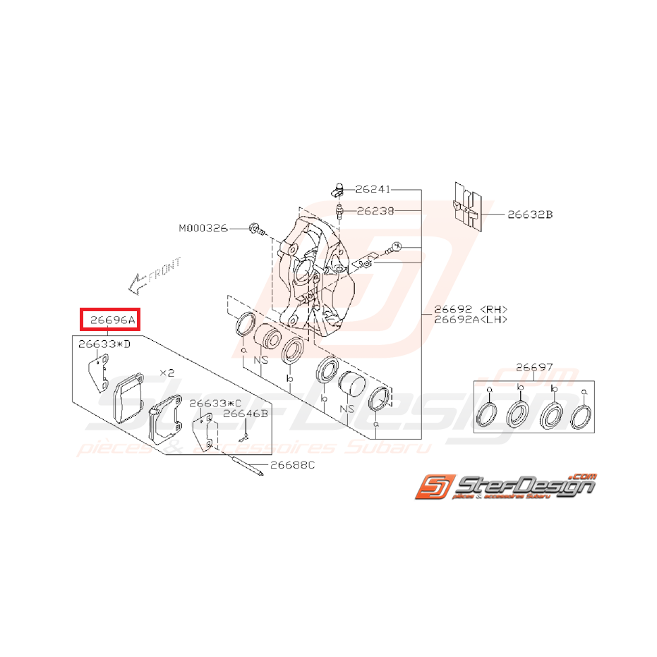 Kit plaquettes de frein et entretoises arrière origine subaru STI 01-14