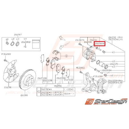 Guide d'axe de frein WRX 08-11