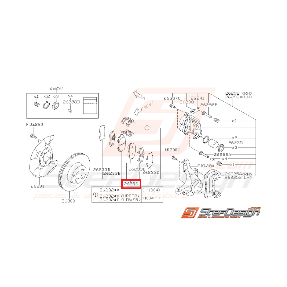 Kit plaquettes de frein et entretoises avant origine SUBARU WRX 08-11