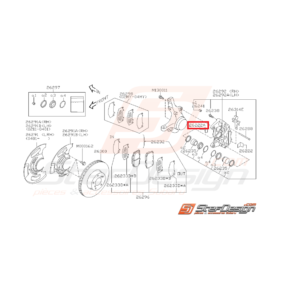 Entretoise étrier gauche frein avant WRX 01-07