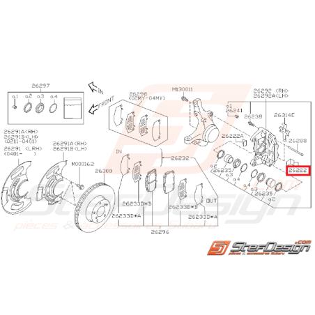 Entretoise étrier gauche(bis) frein avant GT 99-00 WRX 03-05