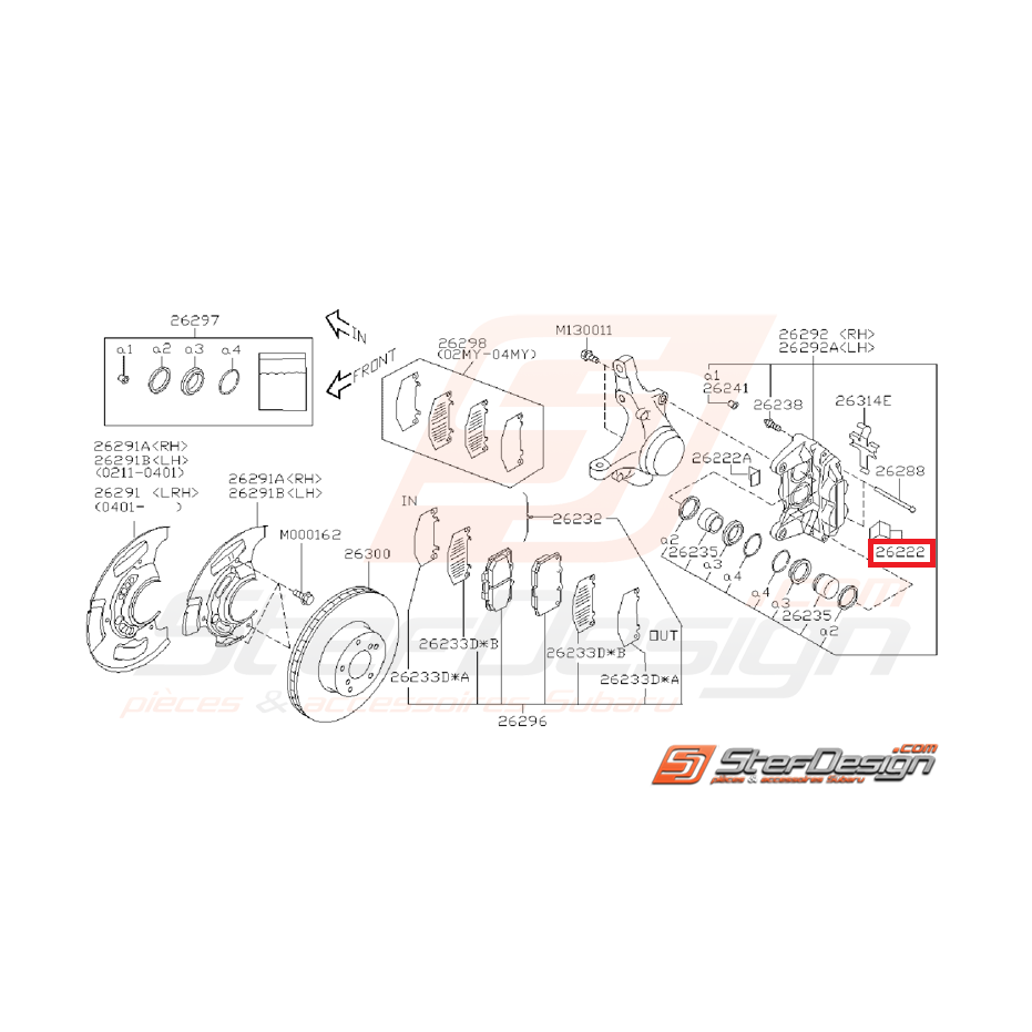 Entretoise étrier gauche(bis) frein avant GT 99-00 WRX 03-05