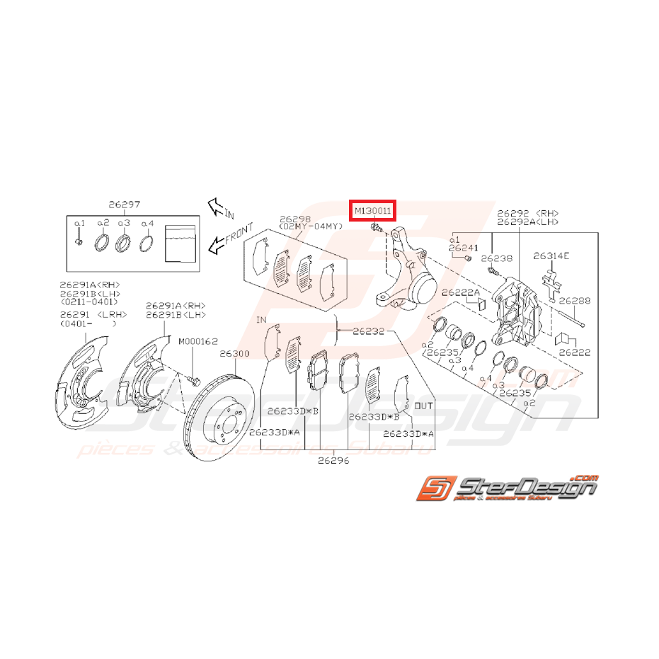 Vis d'étrier avant subaru impreza GT 97-00 et WRX 01-07