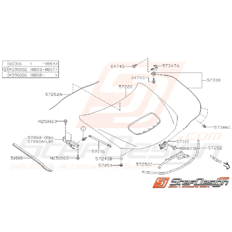 Ensemble Capot Subaru WRX et STI 2008 - 2014