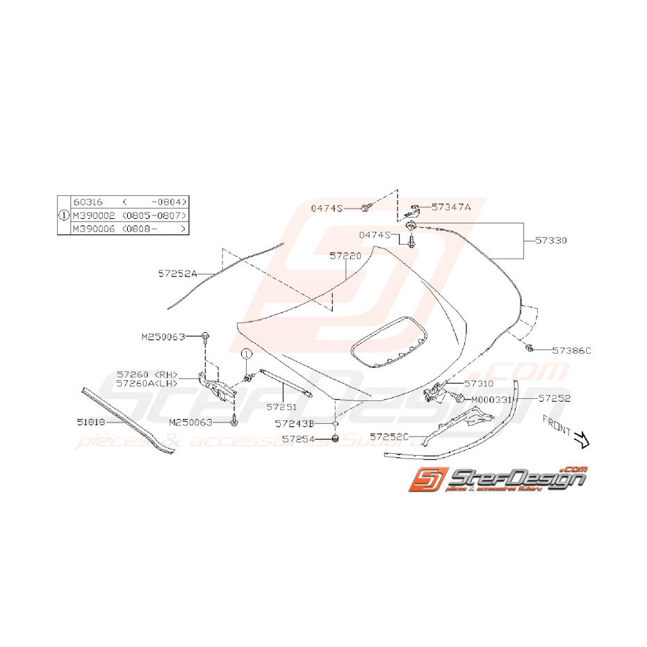Ensemble Capot Subaru WRX et STI 2008 - 2014 Ensemble Capot Subaru WRX et STI 2008 - 2014