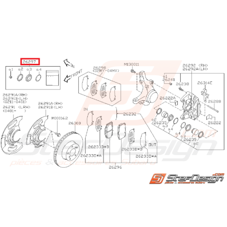 Kit réparation d'étriers avant 4 pistons subaru GT 99-00 et WRX 01-07