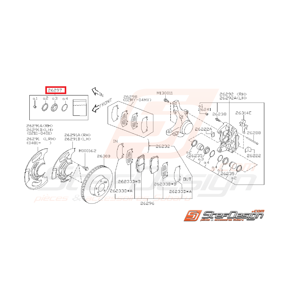 Kit réparation d'étriers avant 4 pistons subaru GT 99-00 et WRX 01-07