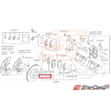 Entretoise intérieur de plaquettes avant SUBARU WRX 05-07