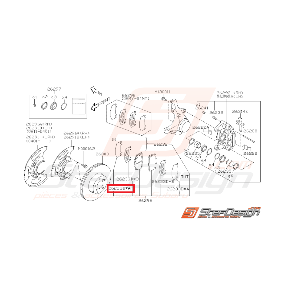Entretoise intérieur de plaquettes avant SUBARU WRX 05-07 Entretoise intérieur de plaquettes avant SUBARU WRX 05-07