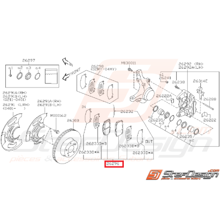 Kit plaquettes de frein et entretoises avant origine subaru GT 99-00 WRX 01-07