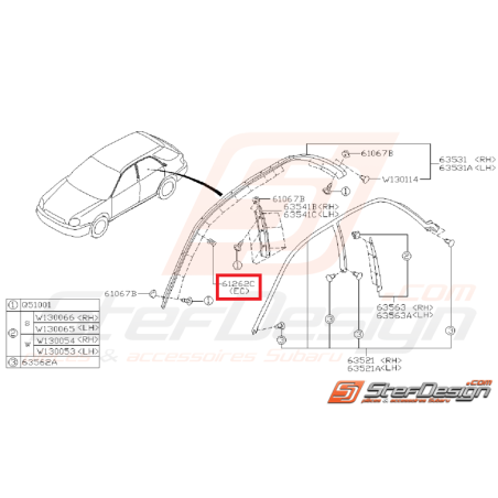 Butée de vitre SUBARU WRX/STI 01-07