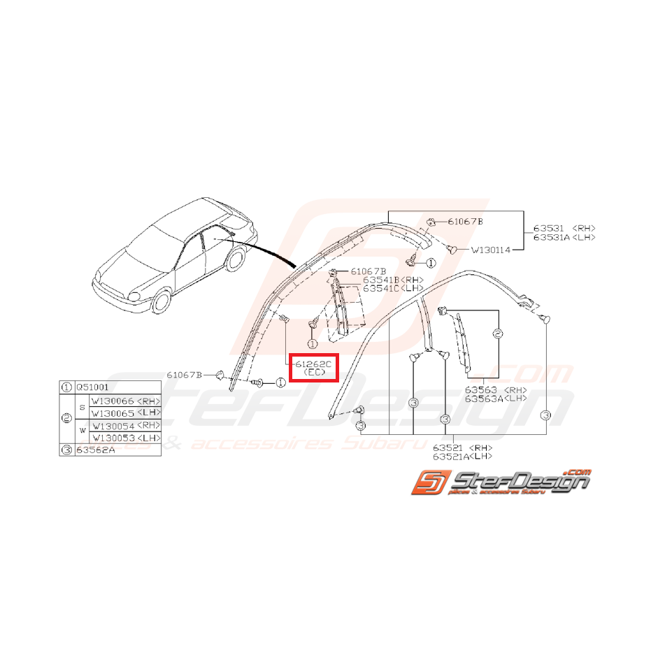 Butée de vitre SUBARU WRX/STI 01-07