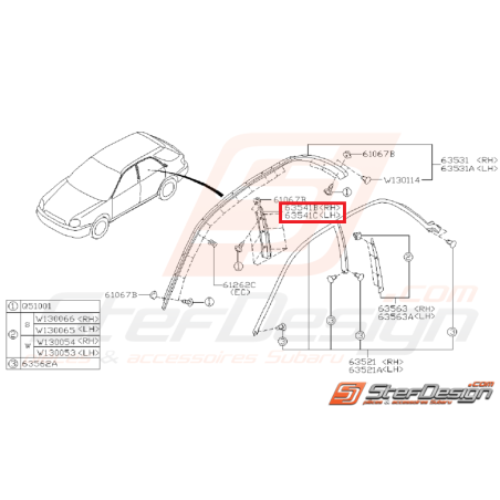 Retenue joint central vitre SUBARU STI 01-02 WRX 03-05