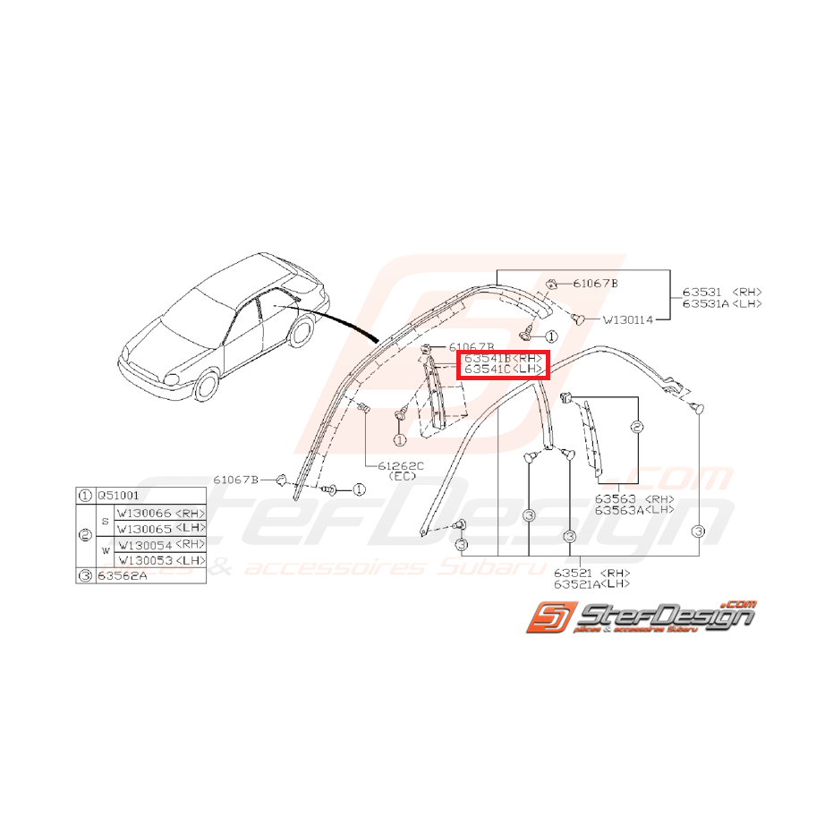 Retenue joint central vitre SUBARU STI 01-02 WRX 03-05 Retenue joint central vitre SUBARU STI 01-02 WRX 03-05