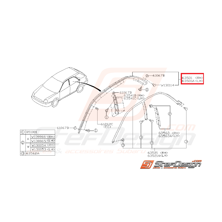 Enjoliveur de vitre supérieur (4 portes) WRX/STI 01-07 Enjoliveur de vitre supérieur (4 portes) WRX/STI 01-07