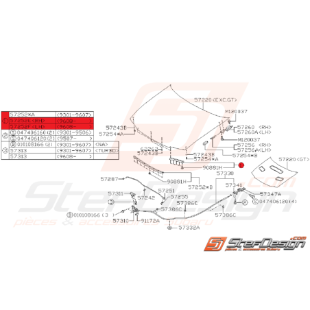 Joint Latéral Capot Subaru Impreza GT 1997 - 1998