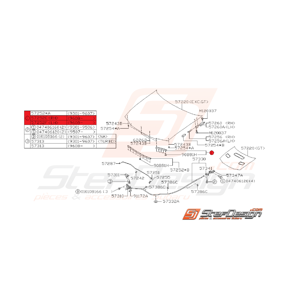 Joint Latéral Capot Subaru Impreza GT 1997 - 1998