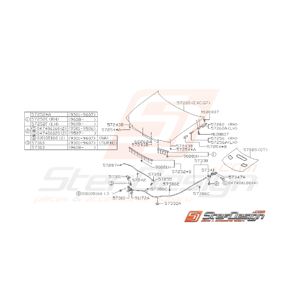 Ensemble capot Subaru Impreza GT 1997 - 2000 Ensemble capot Subaru Impreza GT 1997 - 2000
