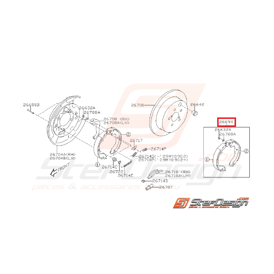 Mâchoires de frein a main origine subaru STI 08-14