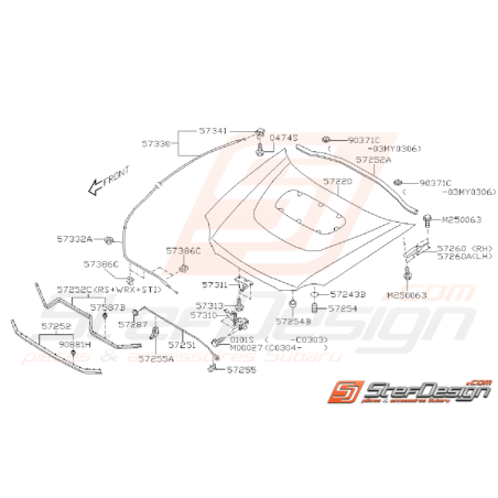 Ensemble capot Subaru WRX STI 2001 - 2002