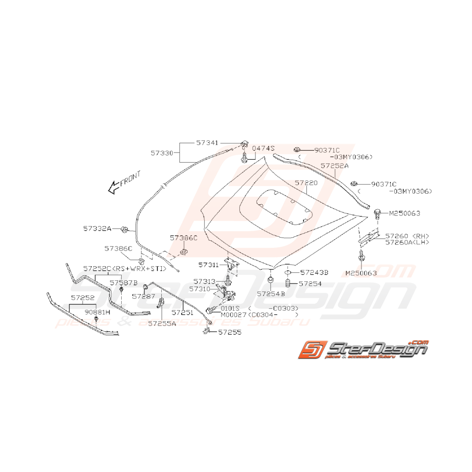 Ensemble capot Subaru WRX STI 2001 - 2002 Ensemble capot Subaru WRX STI 2001 - 2002