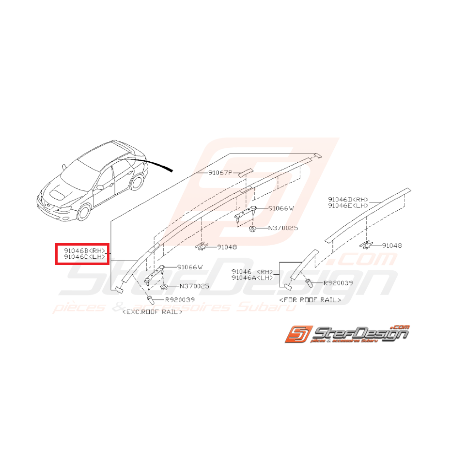 Baguette de toit pour subaru WRX/STI 08-10 