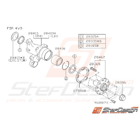 Ensemble porte moyeux arrière STI 01-07