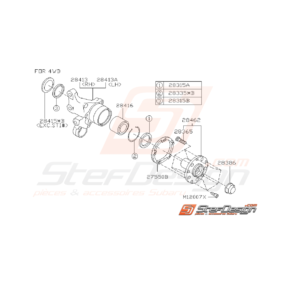 Ensemble porte moyeux arrière STI 01-07