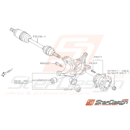 Ensemble porte moyeux arrière STI 08-14