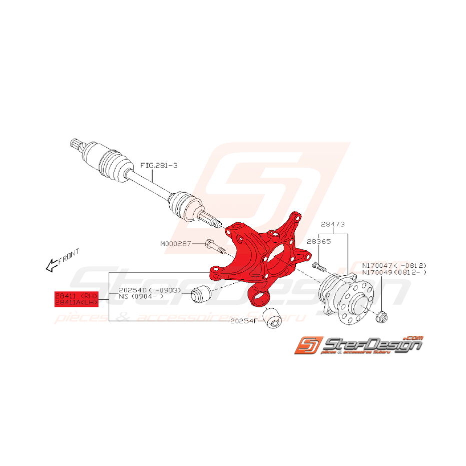 Porte moyeu arrière origine SUBARU WRX 01/04/2009 - 2011