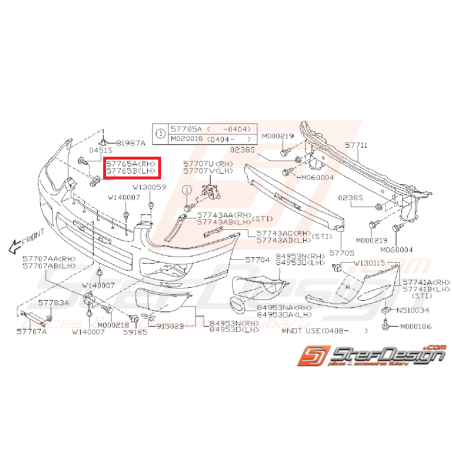 Glissière de pare choc subaru STI/WRX 03-05