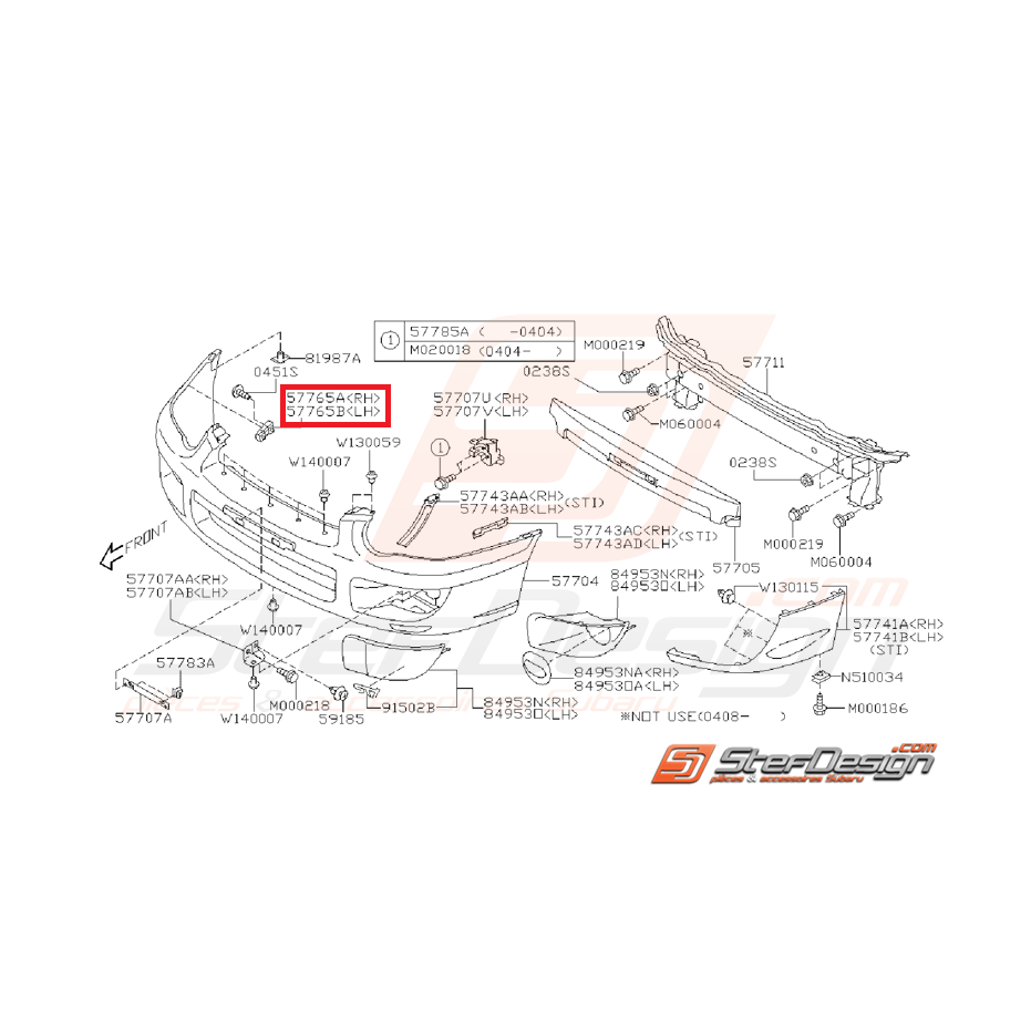 Glissière de pare choc subaru STI/WRX 03-05