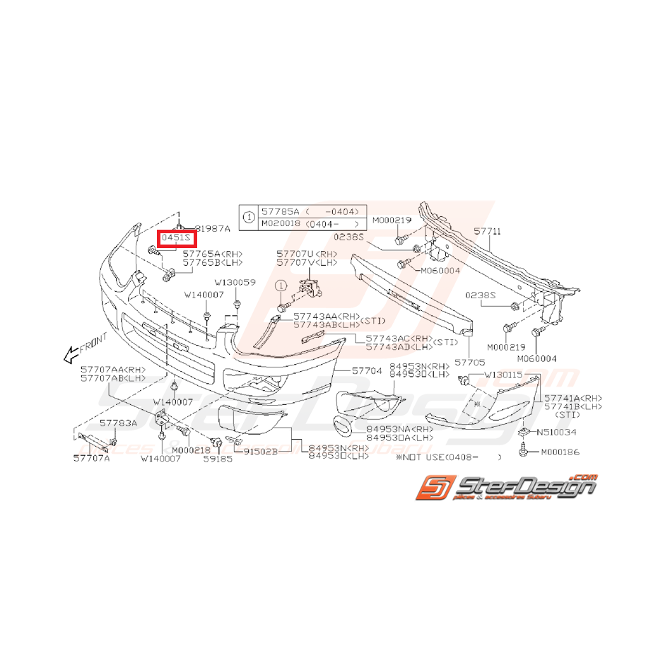 Vis pare-choc avant SUBARU STI/WRX 01-05