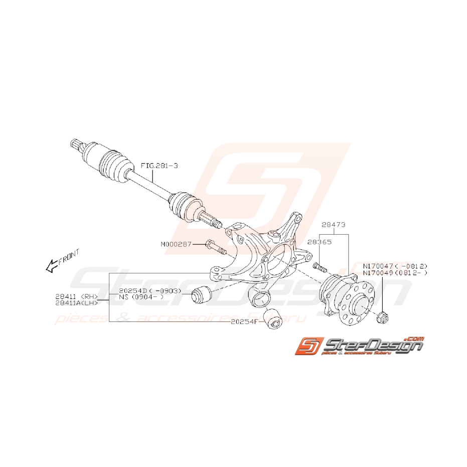 Ensemble porte moyeu arrière WRX 08-11 Ensemble porte moyeu arrière WRX 08-11