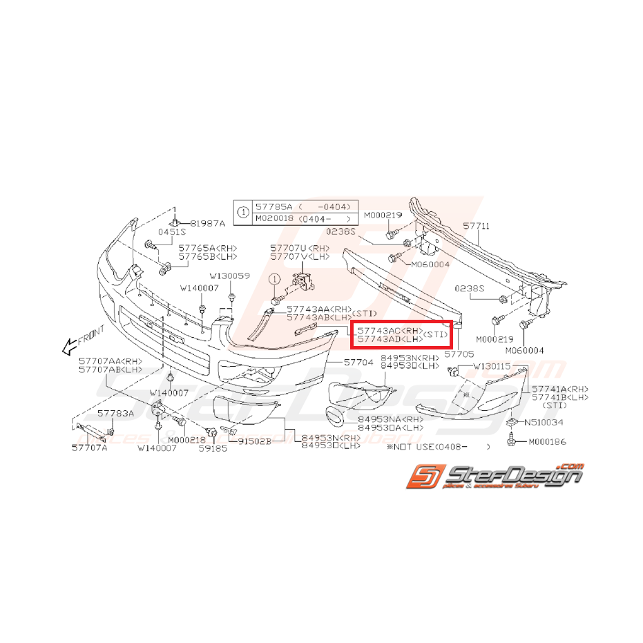 Fixation latérale pare choc SUBARU STI 03-05