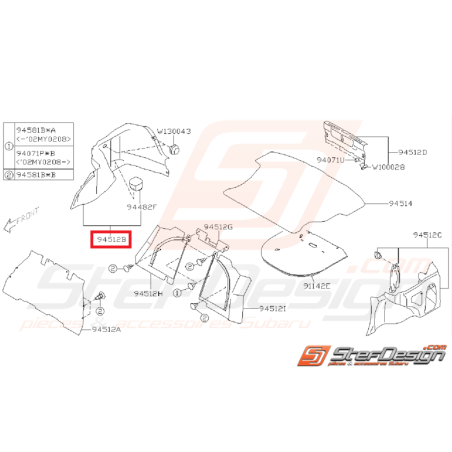 Garnitures panneaux de coffre droit SUBARU WRX 01-07