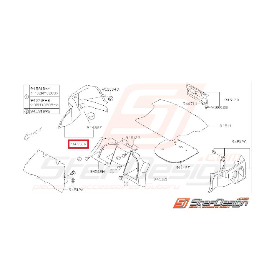 Garnitures panneaux de coffre droit SUBARU WRX 01-07