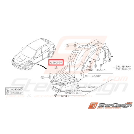 Attache (support) garde-boue GT du 08/99 a 2001 WRX/STI 01-14